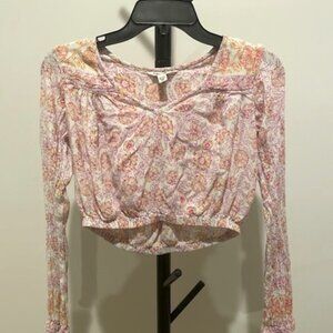 Women's Billabong Long Sleeve Crop Top Size S Purple Yellow